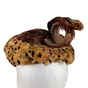 Vintage Pheasant Feather Casque Cap Hat Curly Unique Flapper Style Handmade 40s